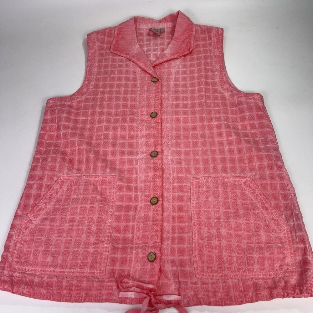 Focus Casual Life Tunic Vest L Coral Pink Cotton Waffle Texture Artsy Lagenlook